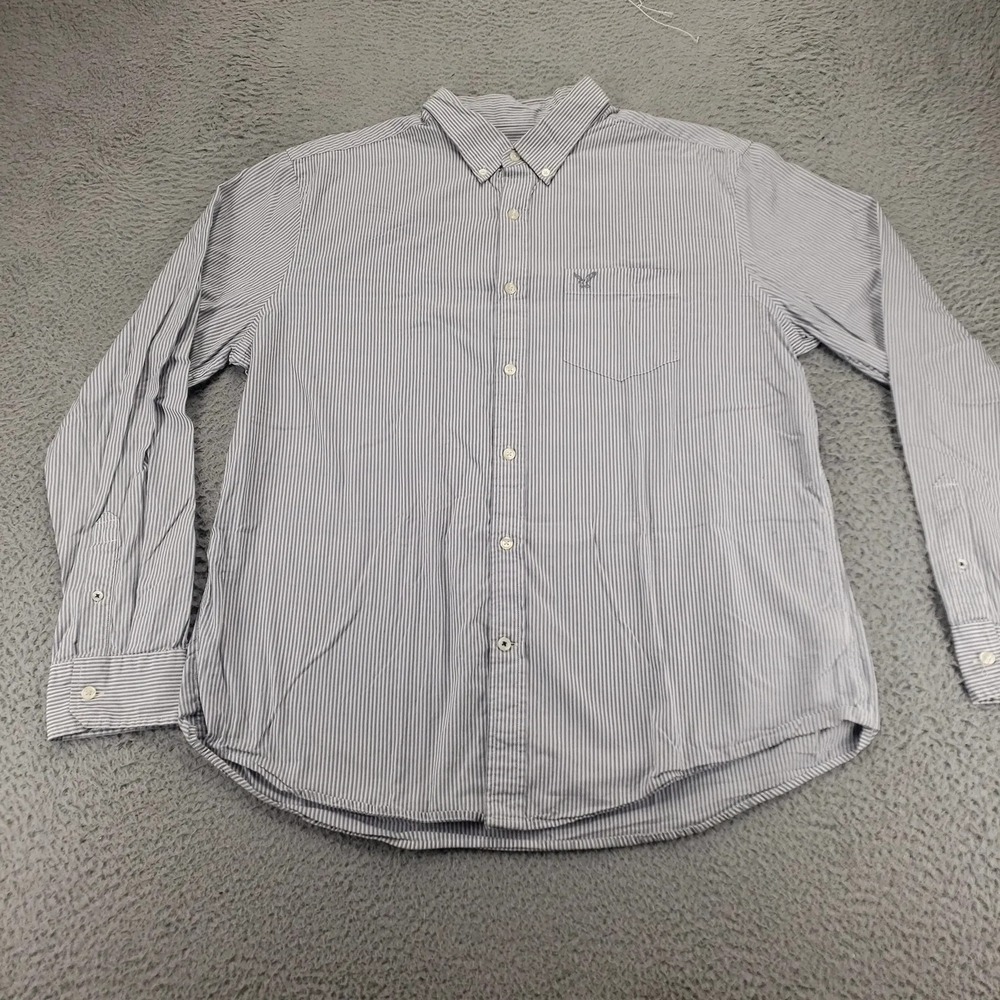 American Eagle Shirt Mens‎ XL Gray Striped Atheltic Fit Button Down Long Sleeve